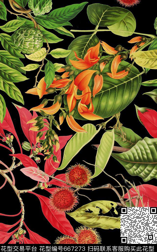 植物果子叶子数码印花华亿平台下载（图片编号: 667273） - 瓦栏（Walan）