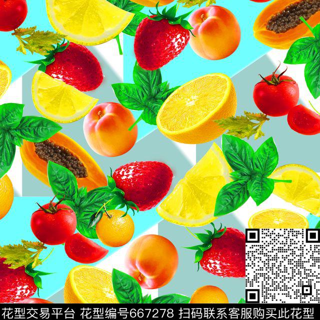 清新橙子草莓数码印花华亿平台下载（图片编号: 667278） - 瓦栏（Walan）