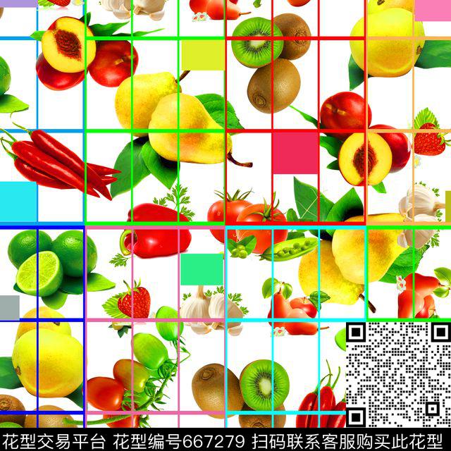 几何西红柿清新数码印花华亿平台下载（图片编号: 667279） - 瓦栏（Walan）