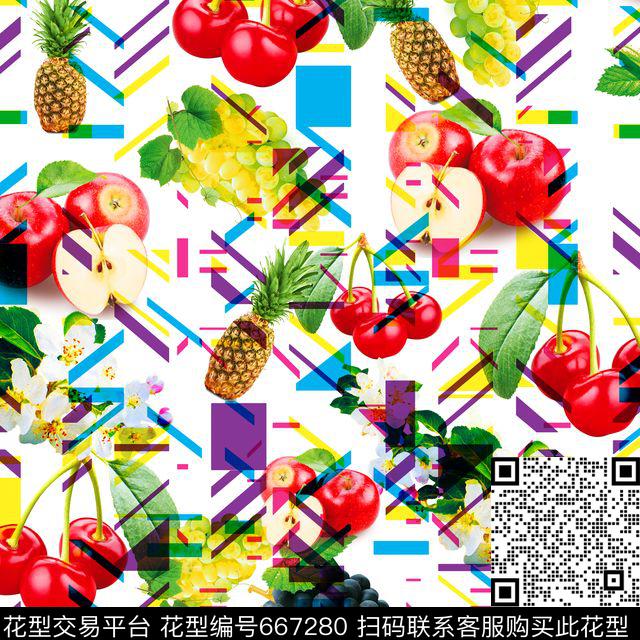 樱桃苹果清新数码印花华亿平台下载（图片编号: 667280） - 瓦栏（Walan）