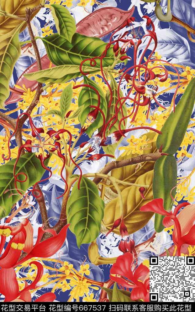 热带植物叶子数码印花华亿平台下载（图片编号: 667537） - 瓦栏（Walan）