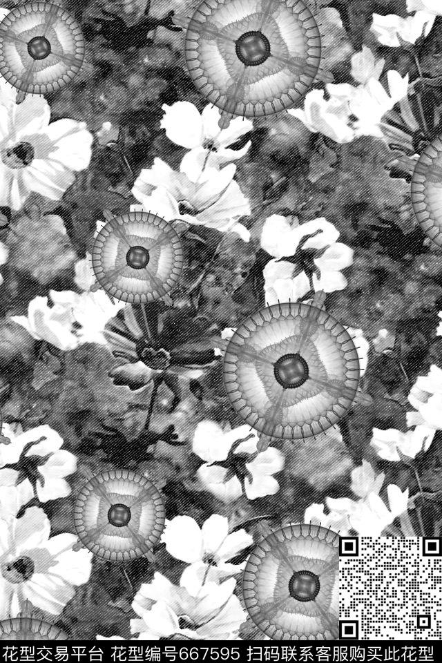花卉几何牛仔纹数码印花华亿平台下载（图片编号: 667595） - 瓦栏（Walan）