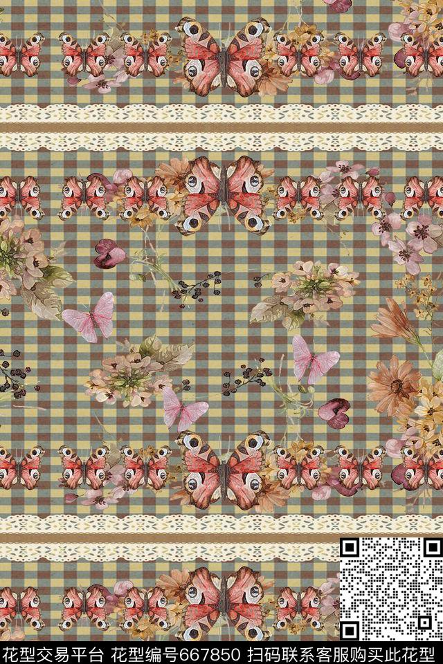蝴蝶花卉数码印花华亿平台下载（图片编号: 667850） - 瓦栏（Walan）