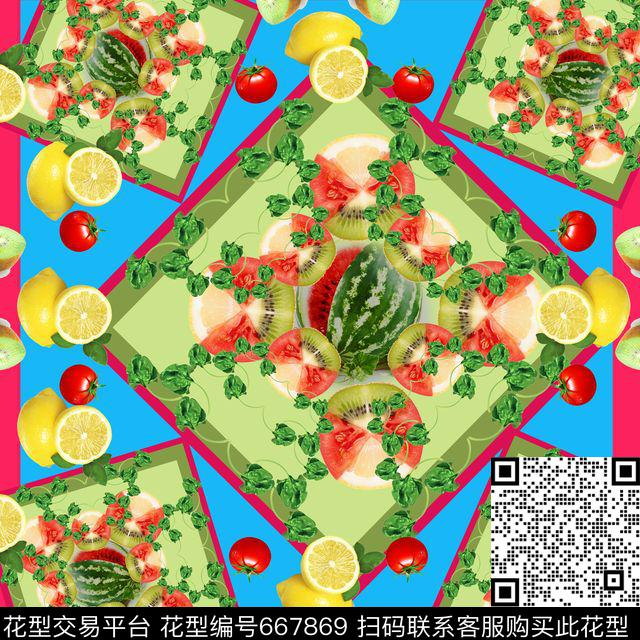 趣味图案果蔬西瓜西红柿菠菜数码印花华亿平台下载（图片编号: 667869） - 瓦栏（Walan）