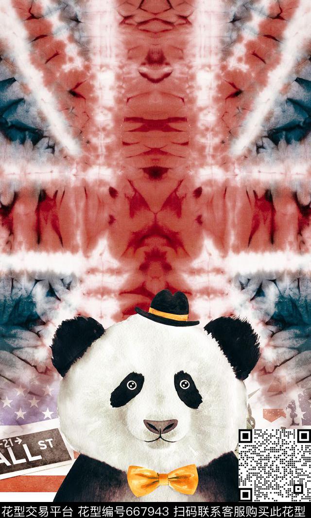 趣味扎染米字旗熊猫数码印花华亿平台下载（图片编号: 667943） - 瓦栏（Walan）
