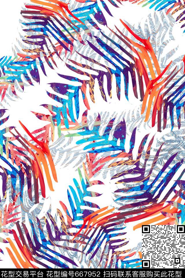 个性时尚热带个性植物数码印花华亿平台下载（图片编号: 667952） - 瓦栏（Walan）