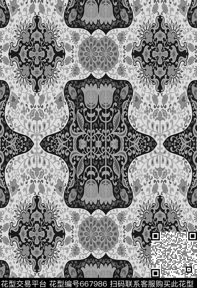 抽象民族风花纹传统印花华亿平台下载（图片编号: 667986） - 瓦栏（Walan）