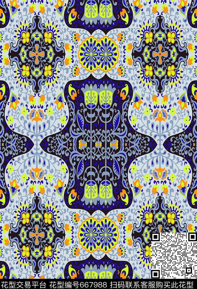抽象民族风花纹传统印花华亿平台下载（图片编号: 667988） - 瓦栏（Walan）