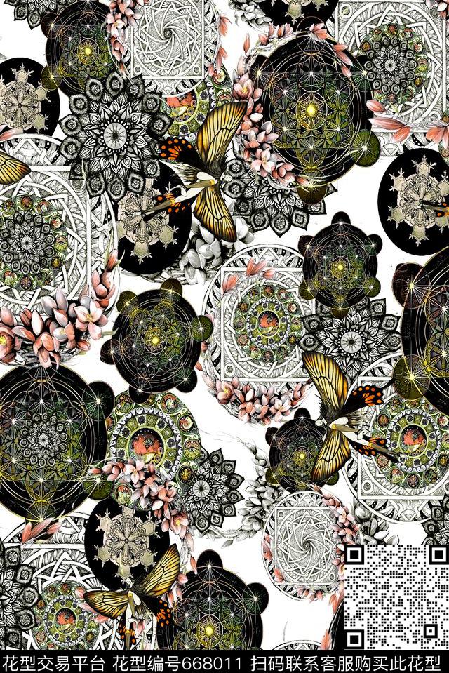 几何。蝴蝶数码印花华亿平台下载（图片编号: 668011） - 瓦栏（Walan）