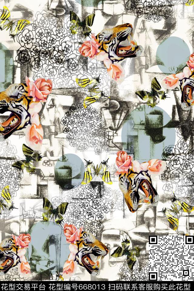 几何。蝴蝶数码印花华亿平台下载（图片编号: 668013） - 瓦栏（Walan）