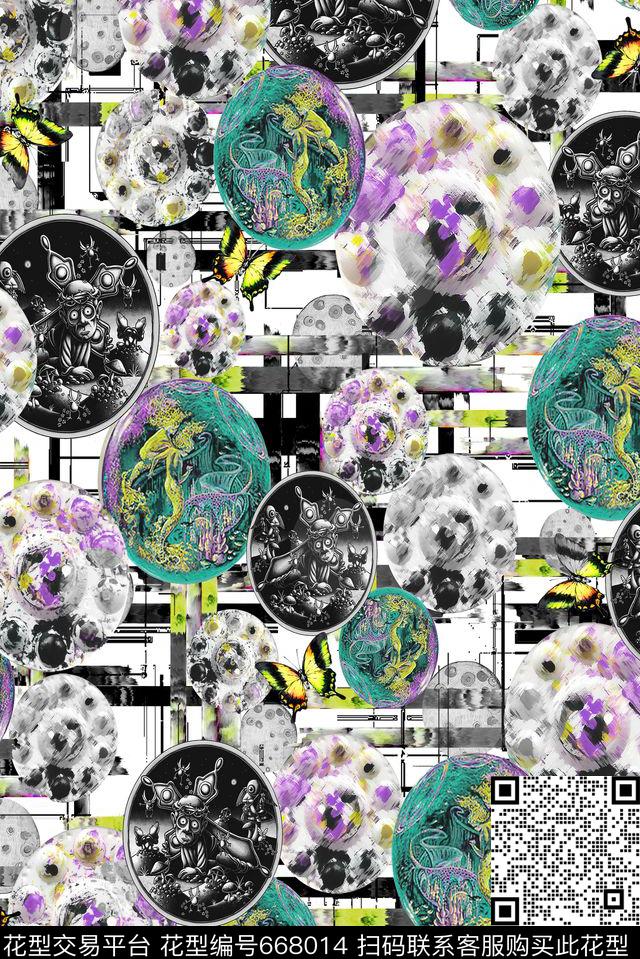 抽象人物欧式蝴蝶。野兽数码印花华亿平台下载（图片编号: 668014） - 瓦栏（Walan）