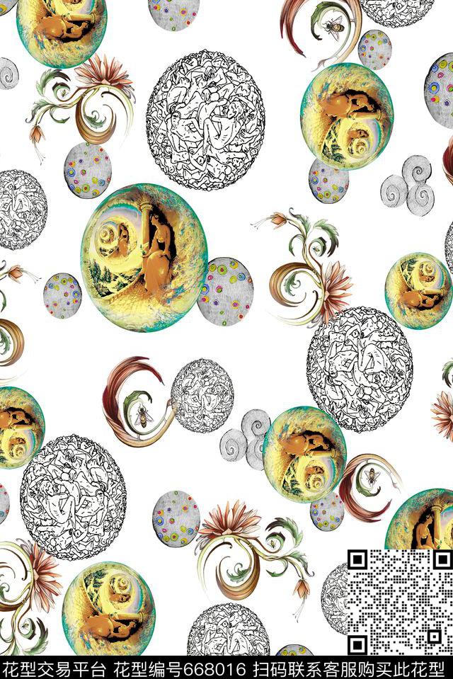 神话人物抽象几何抽象人物数码印花华亿平台下载（图片编号: 668016） - 瓦栏（Walan）