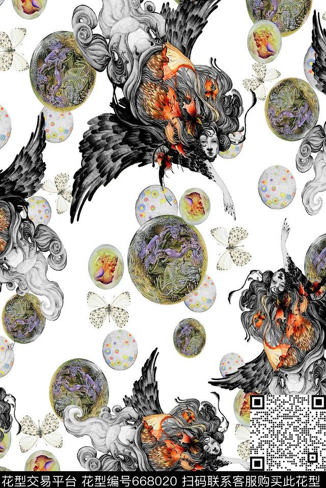 神话人物热带蝴蝶。野兽数码印花华亿平台下载（图片编号: 668020） - 瓦栏（Walan）