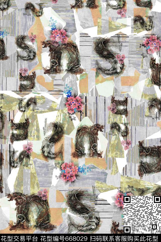 花朵花卉抽象几何数码印花华亿平台下载（图片编号: 668029） - 瓦栏（Walan）
