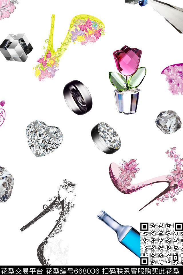 高跟鞋酒水晶数码印花华亿平台下载（图片编号: 668036） - 瓦栏（Walan）