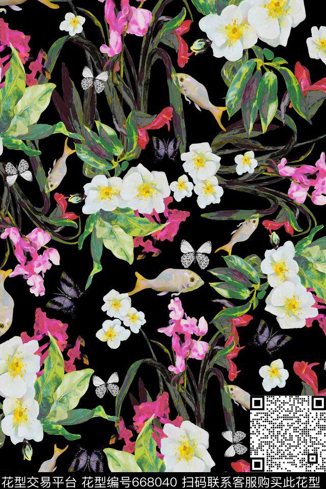 花朵花卉热带数码印花华亿平台下载（图片编号: 668040） - 瓦栏（Walan）