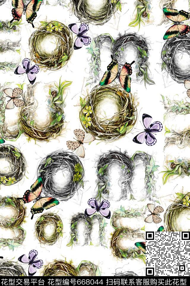 藤蔓花卉昆虫数码印花华亿平台下载（图片编号: 668044） - 瓦栏（Walan）