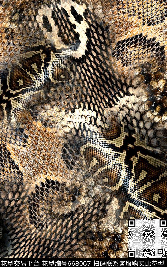 动物纹拼接蛇皮数码印花华亿平台下载（图片编号: 668067） - 瓦栏（Walan）