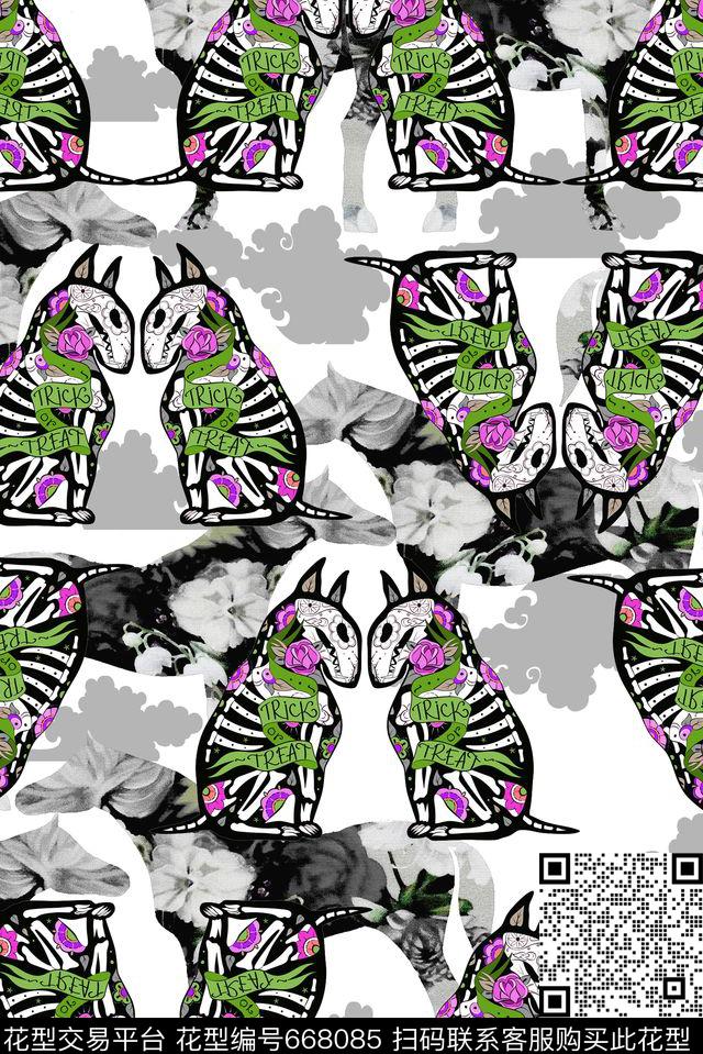 时尚水彩印花抽象动物怪兽传统印花华亿平台下载（图片编号: 668085） - 瓦栏（Walan）