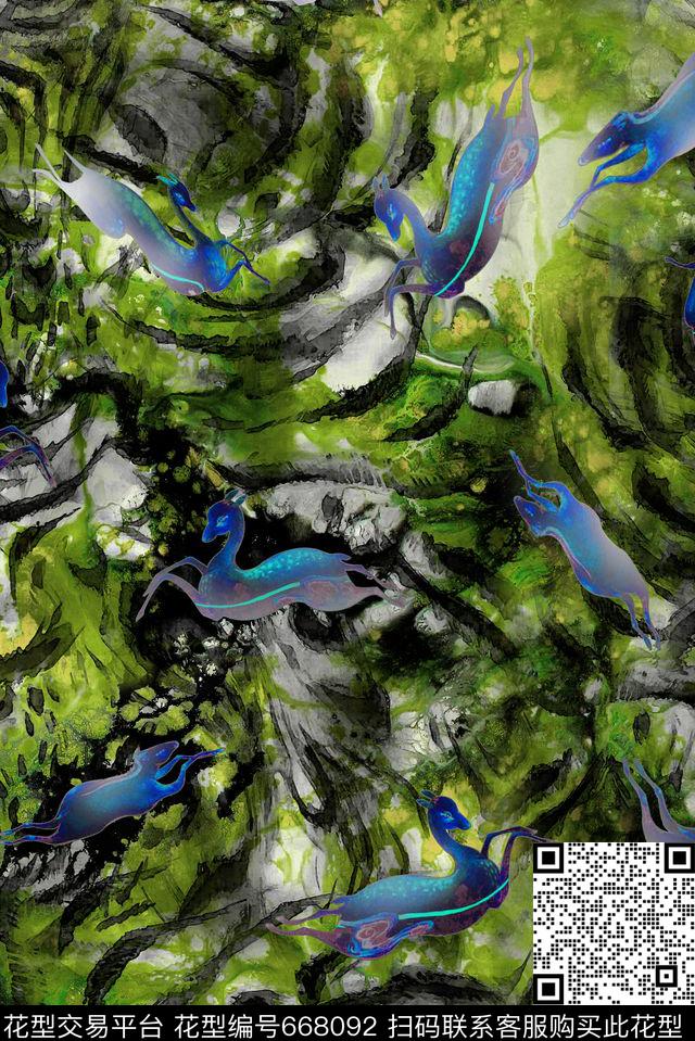 抽象动物虎纹小鹿数码印花华亿平台下载（图片编号: 668092） - 瓦栏（Walan）