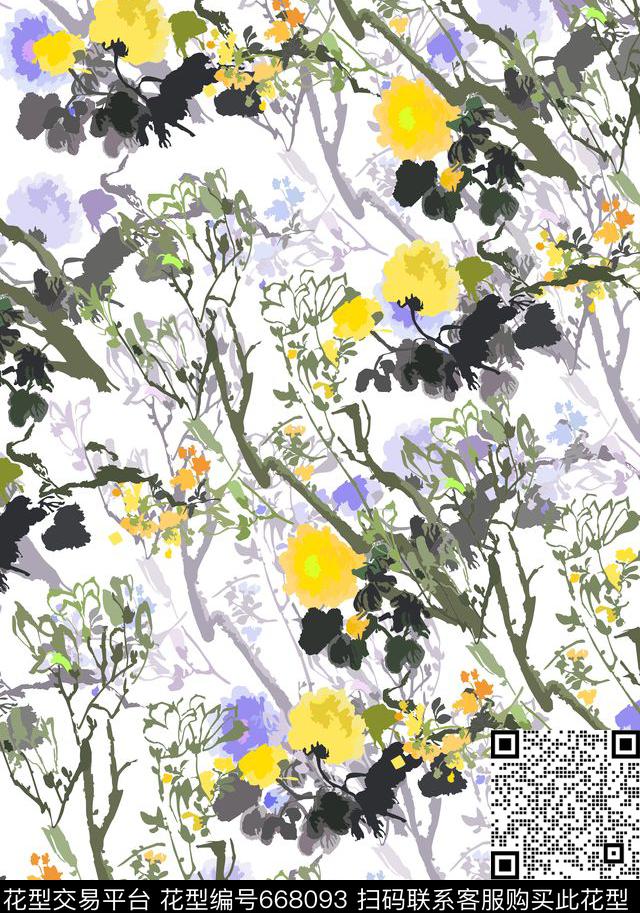 水彩风格花卉传统印花华亿平台下载（图片编号: 668093） - 瓦栏（Walan）