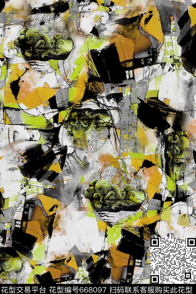抽象几何不规则几何几何数码印花华亿平台下载（图片编号: 668097） - 瓦栏（Walan）