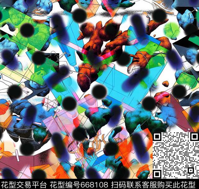休闲波点抽象几何数码印花华亿平台下载（图片编号: 668108） - 瓦栏（Walan）