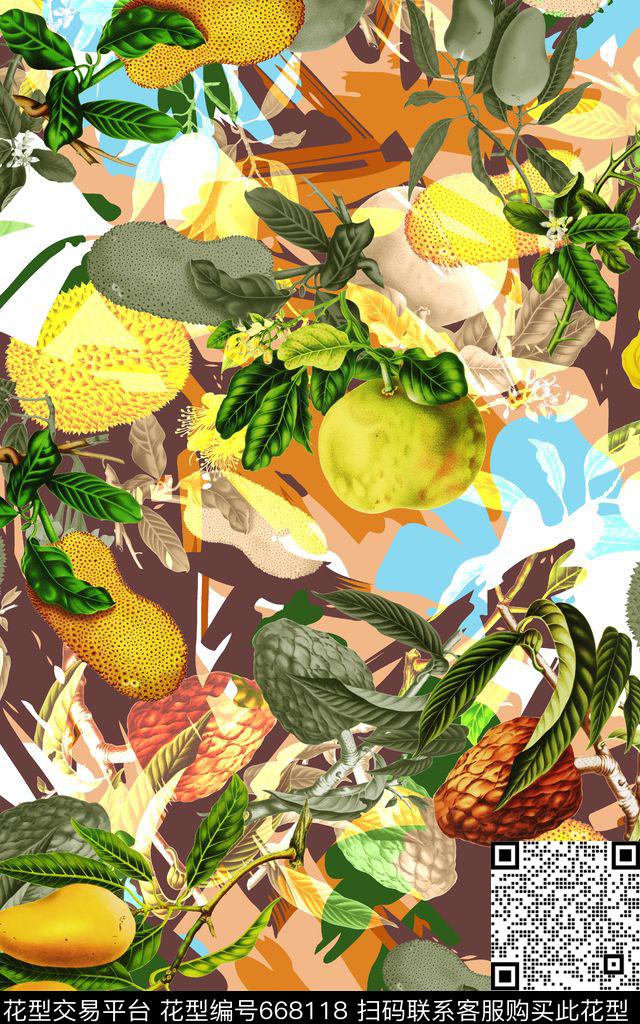 水果热带风芒果数码印花华亿平台下载（图片编号: 668118） - 瓦栏（Walan）