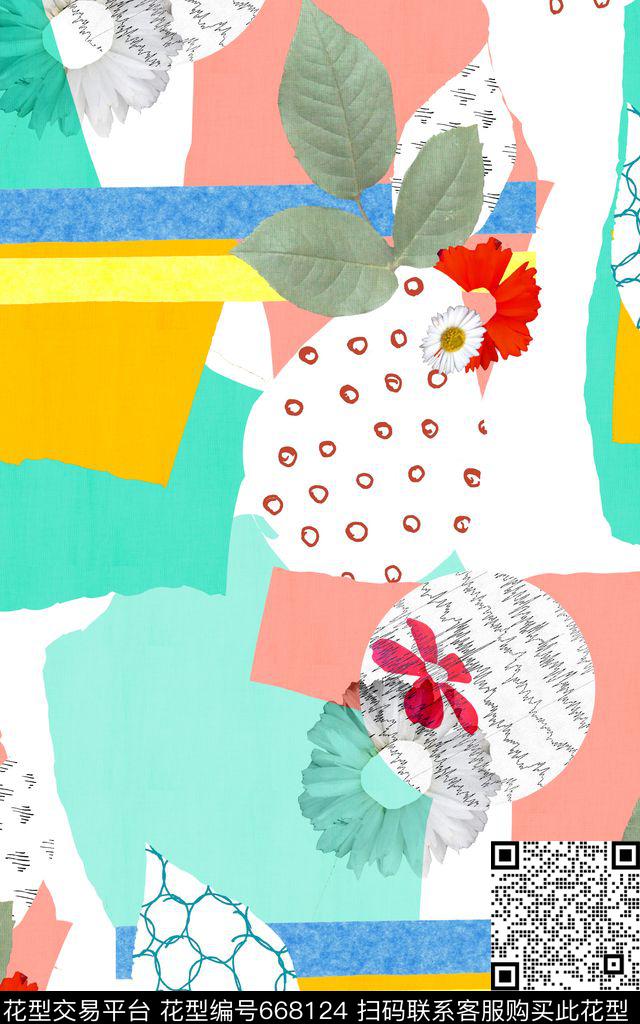 解构不规则几何小方块数码印花华亿平台下载（图片编号: 668124） - 瓦栏（Walan）