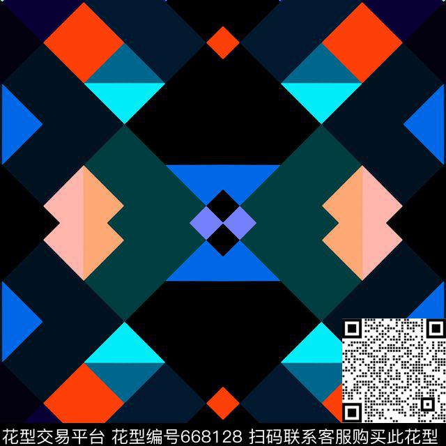 色块方格几何传统印花华亿平台下载（图片编号: 668128） - 瓦栏（Walan）