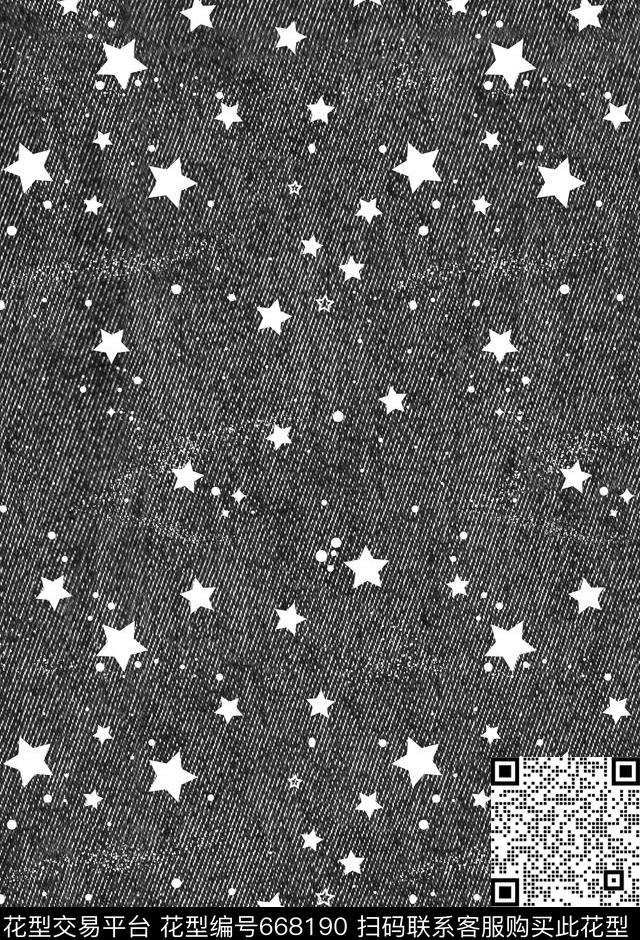 时尚牛仔纹五角星数码印花华亿平台下载（图片编号: 668190） - 瓦栏（Walan）