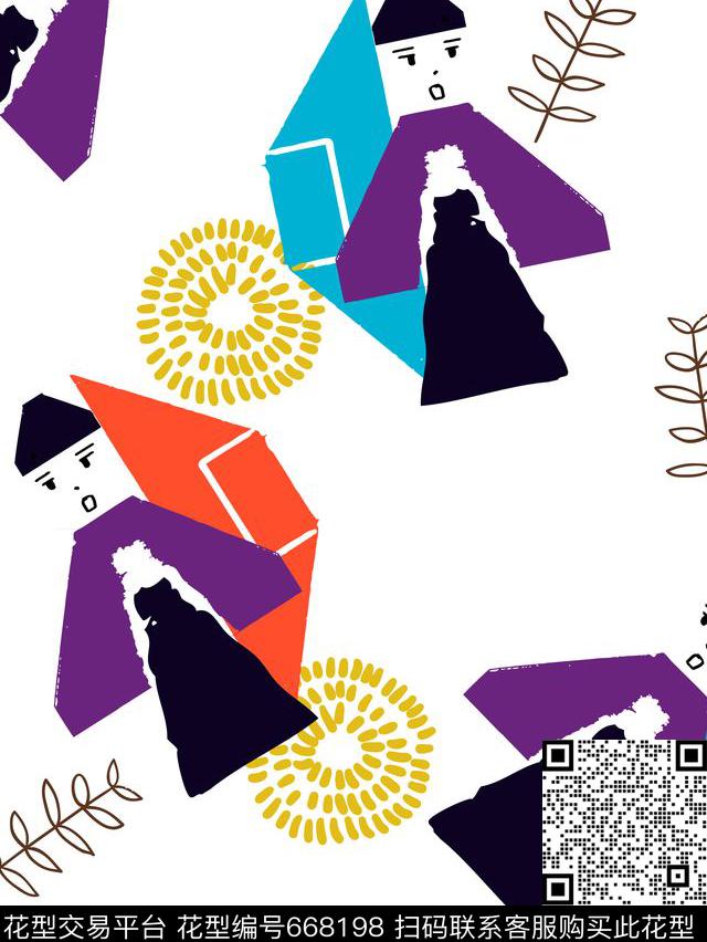 几何日式手绘传统印花华亿平台下载（图片编号: 668198） - 瓦栏（Walan）