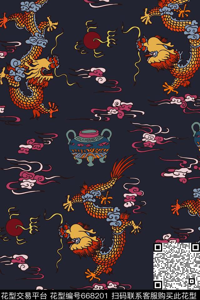 民族风中国风龙纹传统印花华亿平台下载（图片编号: 668201） - 瓦栏（Walan）