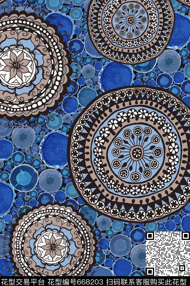 民族风曼陀罗圆形图腾传统印花华亿平台下载（图片编号: 668203） - 瓦栏（Walan）