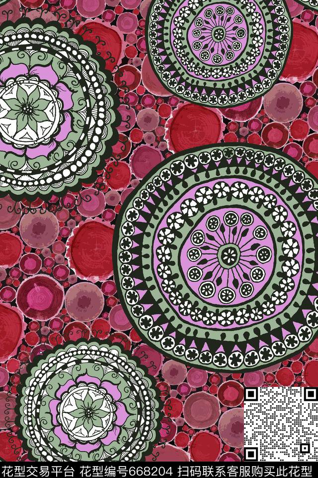 民族风曼陀罗圆形图腾传统印花华亿平台下载（图片编号: 668204） - 瓦栏（Walan）