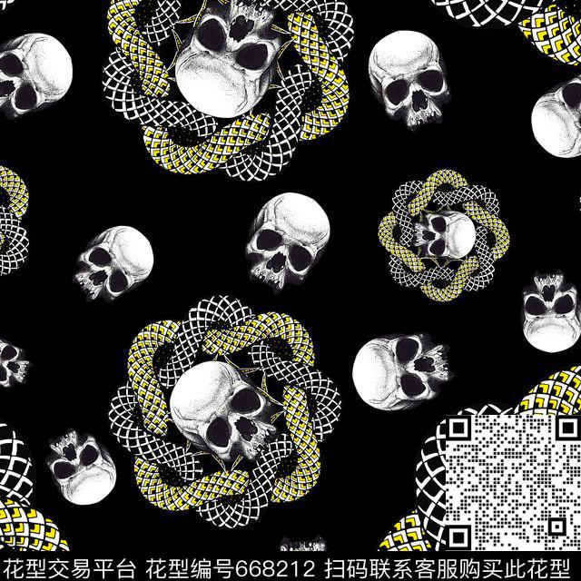 男装骷颅头蛇数码印花华亿平台下载（图片编号: 668212） - 瓦栏（Walan）