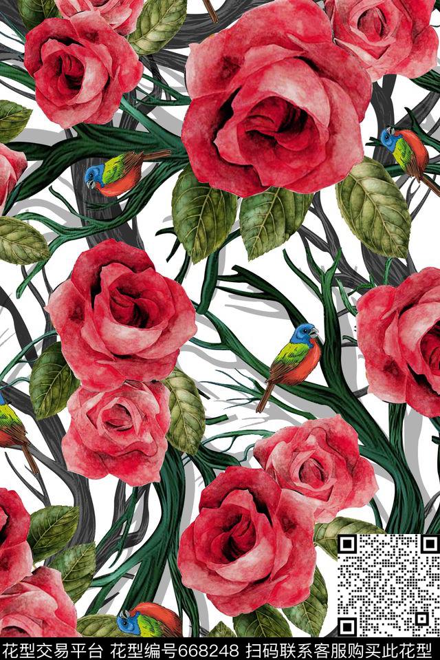 爱丽丝树藤花花卉数码印花数码印花华亿平台下载（图片编号: 668248） - 瓦栏（Walan）