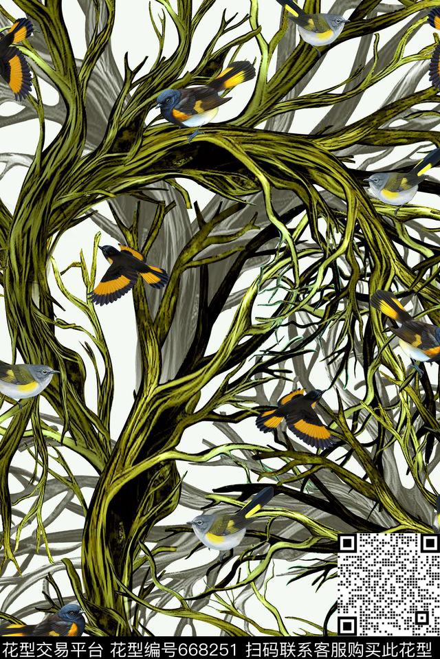 欧式风格森林之家树藤数码印花华亿平台下载（图片编号: 668251） - 瓦栏（Walan）