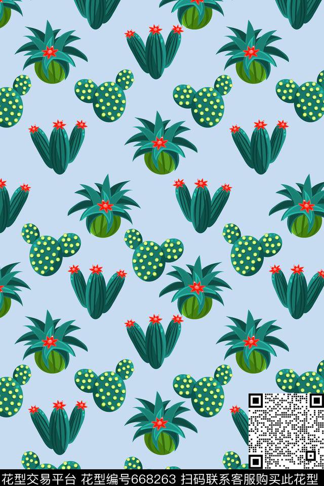 热带植物多肉仙人掌传统印花华亿平台下载（图片编号: 668263） - 瓦栏（Walan）