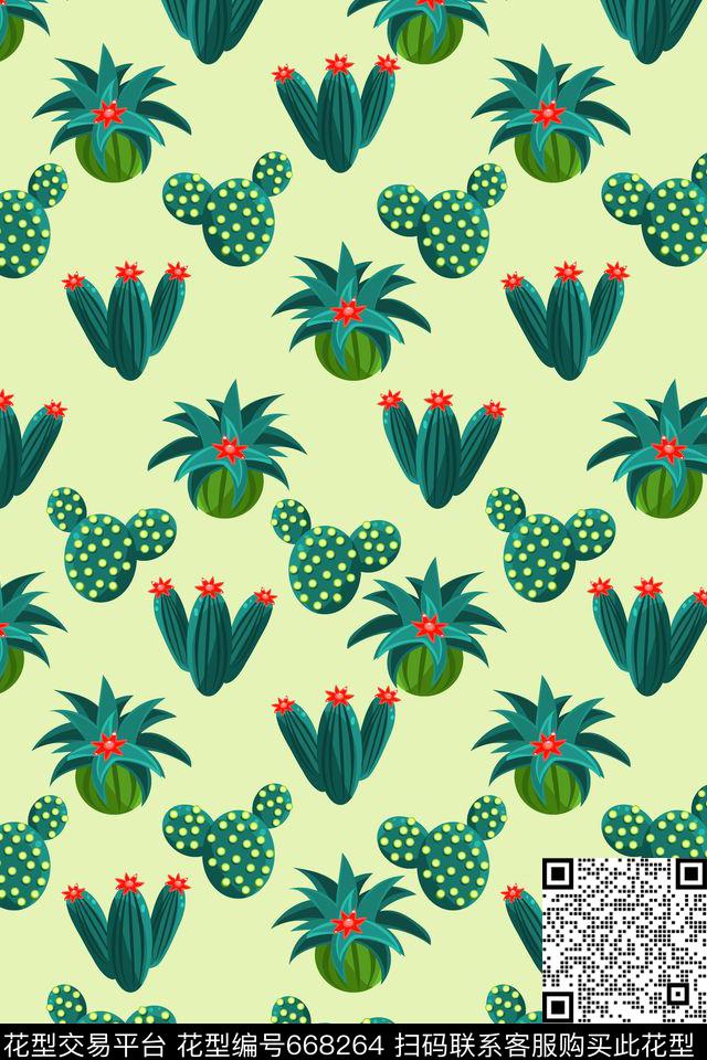 热带植物多肉仙人掌传统印花华亿平台下载（图片编号: 668264） - 瓦栏（Walan）