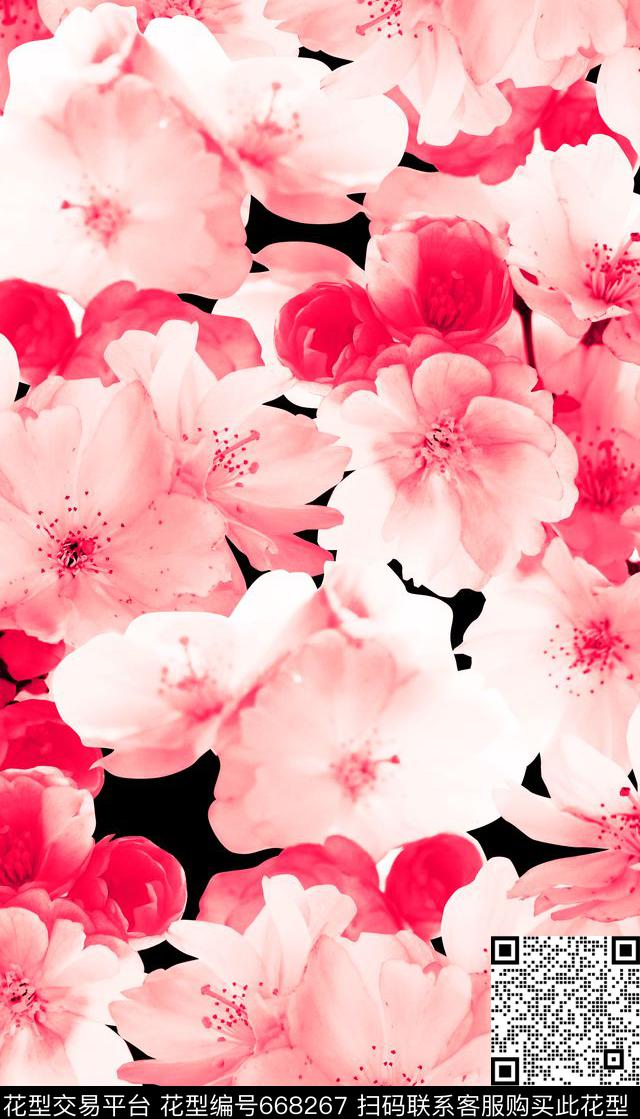 花卉、桃花、单色、模糊效果数码印花华亿平台下载（图片编号: 668267） - 瓦栏（Walan）