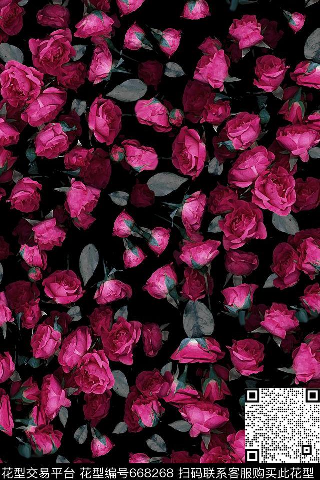 红玫瑰欧式风格数码印花数码印花华亿平台下载（图片编号: 668268） - 瓦栏（Walan）