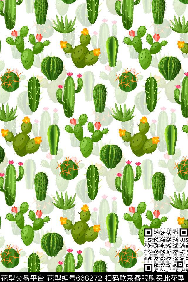 趣味热带植物多肉传统印花华亿平台下载（图片编号: 668272） - 瓦栏（Walan）