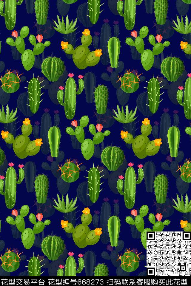 趣味热带植物多肉传统印花华亿平台下载（图片编号: 668273） - 瓦栏（Walan）