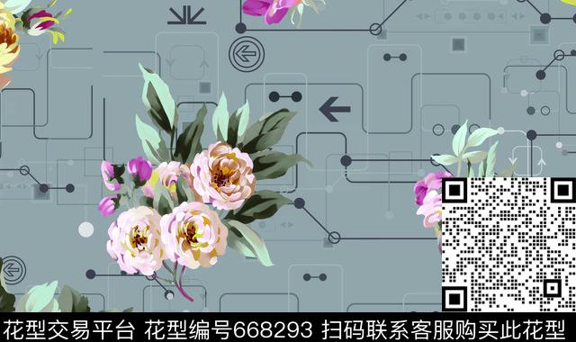 2017年女装新几何牡丹花朵数码印花华亿平台下载（图片编号: 668293） - 瓦栏（Walan）