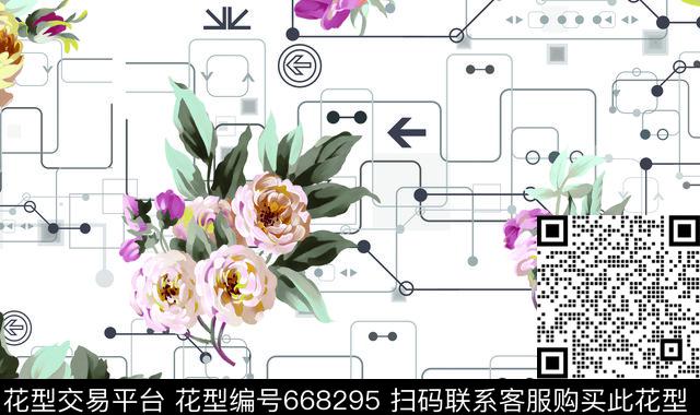 2017年女装新几何牡丹花朵数码印花华亿平台下载（图片编号: 668295） - 瓦栏（Walan）