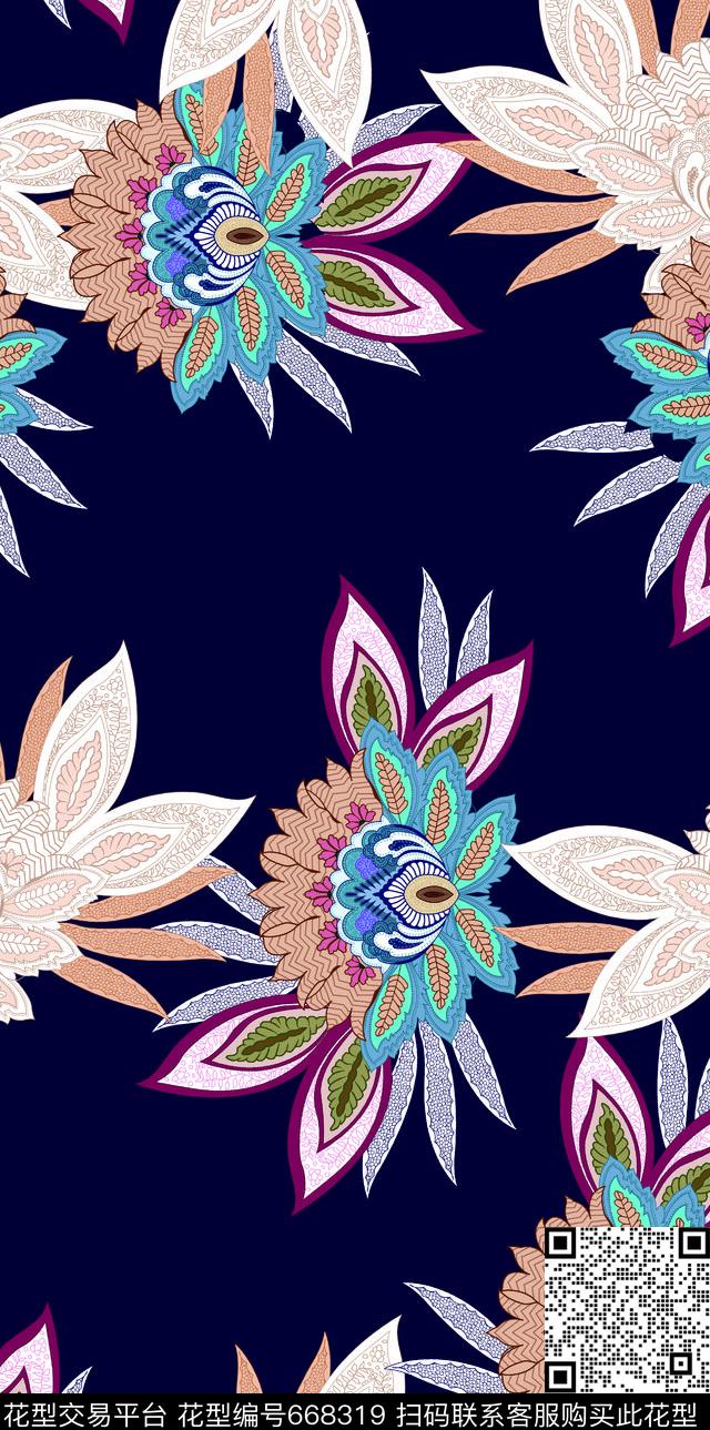 花朵花卉复古传统印花华亿平台下载（图片编号: 668319） - 瓦栏（Walan）