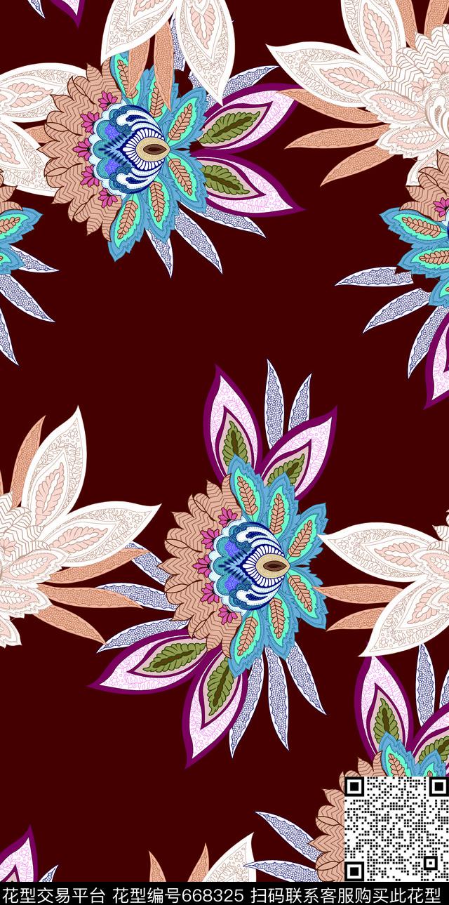 花朵花卉复古传统印花华亿平台下载（图片编号: 668325） - 瓦栏（Walan）