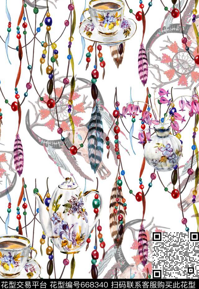 欧式青花瓷民族风数码印花华亿平台下载（图片编号: 668340） - 瓦栏（Walan）