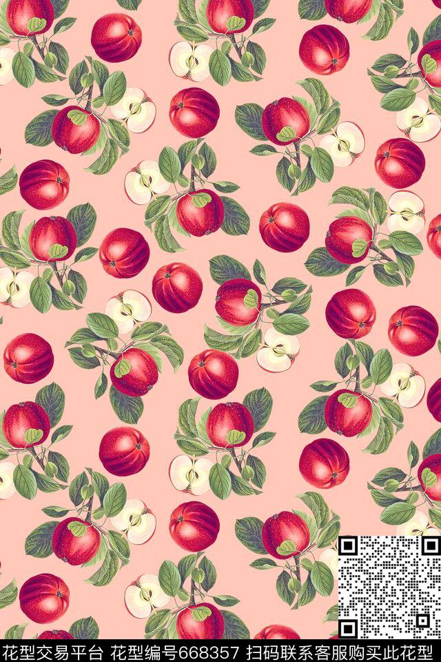 流行时尚苹果绿叶数码印花华亿平台下载（图片编号: 668357） - 瓦栏（Walan）